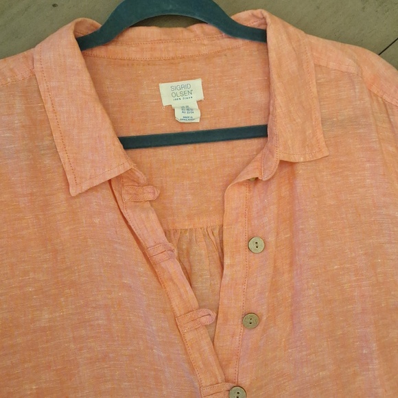 Sigrid Olsen Salmon-Pink 100% Linen Roll-Tab Tunic - Picture 4 of 7